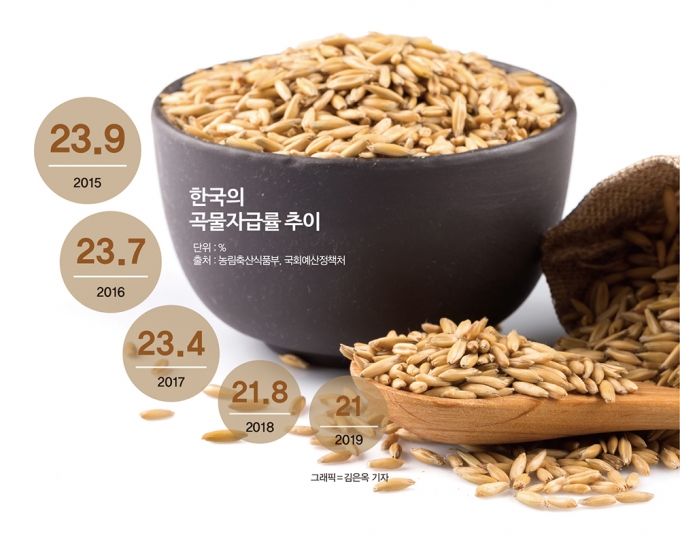 한국 식량자급률은 OECD(경제협력개발기구) 38개 회원국 중 최저 수준이다. /인포그래픽=김은옥 기자