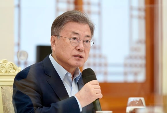 국민의힘이 9일 청와대를 강하게 비판했다. 사진은 문재인 대통령이 지난 7일 청와대 본관에서 열린 한국판 뉴딜 격려 오찬 간담회에서 발언하는 모습. /사진=뉴스1