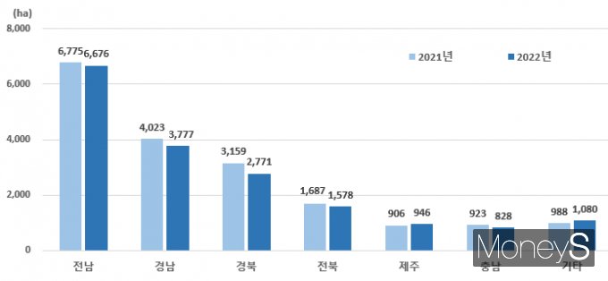 시도별 양파 재배면적/사진=통계청 제공.