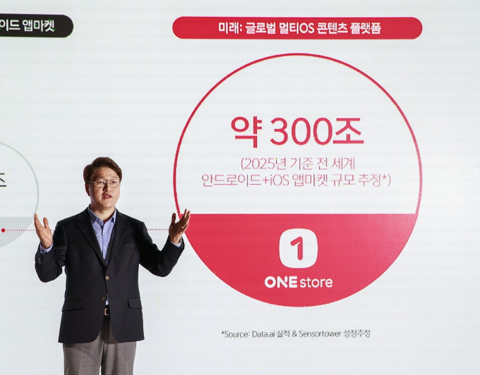 이재환 원스토어 대표이사가 전날(9일) 오전 서울 여의도 페어몬트앰배서더호텔에서 열린 IPO 기자간담회에 참석해 회사에 대해 소개하고 있다. /사진=원스토어 