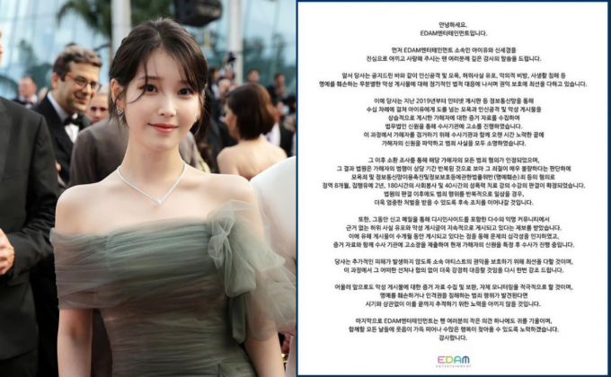 가수 아이유 측이 악플러 고소 결과에 따른 입장문을 공개했다. /사진=아이유 인스타그램, EDAM엔터테인먼트