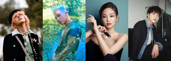 YG엔터테인먼트가 소속 가수들의 열애설에 대처하는 모습이 화제다. 사진은 (왼쪽부터) 지드래곤, 태양, 제니, 강승윤. /사진=인스타그램