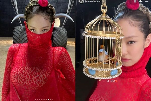 그룹 블랙핑크 제니가 'Pink Venom' 뮤직비디오 촬영장에서의 비하인드 사진을 공개했다. /사진=제니 인스타그램