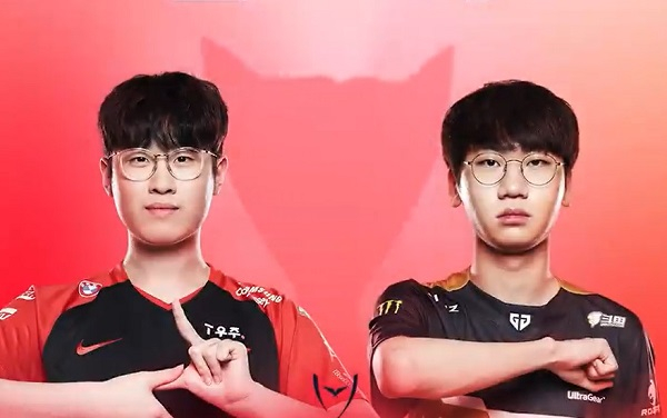 '도란' 최현준(젠지 이스포츠)과 '제우스' 최우제(T1)가 리그 정상 자리를 두고 맞대결을 펼친다. 사진은 지난시즌 결승전 직전 LCk 공식 인스타그램에 게시된 최우제(왼쪽)와 최현준의 사진. /사진=LCK 공식 인스타그램