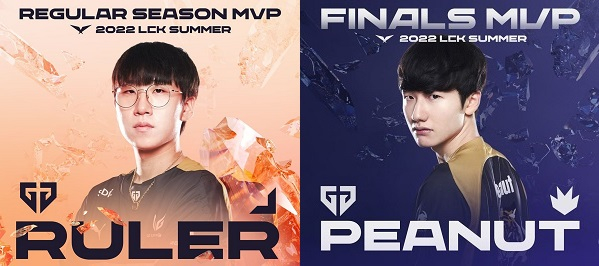 LCK 1시드는 젠지 e스포츠다. 사진은 서머 시즌 최우수선수(MVP) 박재혁(룰러·왼쪽)과 결승전 MVP 한왕호(피넛). /사진=LCK 공식 인스타그램