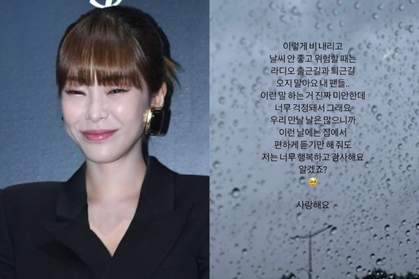 가수 헤이즈가 폭우에 자신을 보러오는 팬들을 걱정했다. /사진=장동규 기자, 헤이즈 인스타그램,