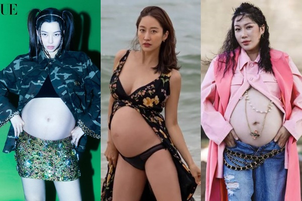 여자 연예인들의 만삭 화보가 변화를 맞고 있다. /사진=보그코리아, 전혜빈, 김영희 인스타그램