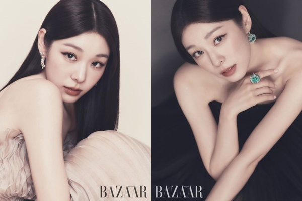 패션 매거진 '하퍼스 바자'에서 김연아의 고혹적인 분위기가 돋보이는 비주얼을 공개했다. /사진=하퍼스 바자 제공