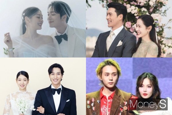 임인년에는 뜨겁게 사랑하고 안타깝게 이별한 커플이 주목받았다. 사진은 왼쪽 위부터 시계방향으로 김연아 고우림 부부, 손예진 현빈 부부, 가수 던과 현아, 박신혜 최태준 부부.. /사진=각 소속사 제공, 임한별 기자