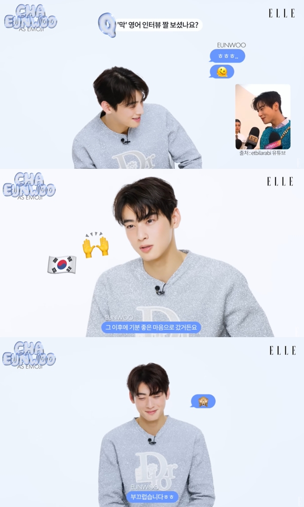 그룹 아스트로 멤버 겸 배우 차은우가 '막' 영어 인터뷰 영상에 대해 해명했다. /사진=유튜브 채널 '엘르 코리아'