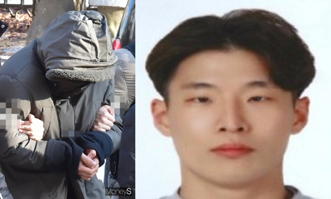 경기 파주시에서 택시기사와 동거녀를 살해하고 시신을 은닉·유기한 혐의로 구속된 피의자의 신상정보가 공개됐다. 사진은 택시기사·동거녀 살해 피의자 이기영(31). /사진=임한별 기자, 뉴시스
