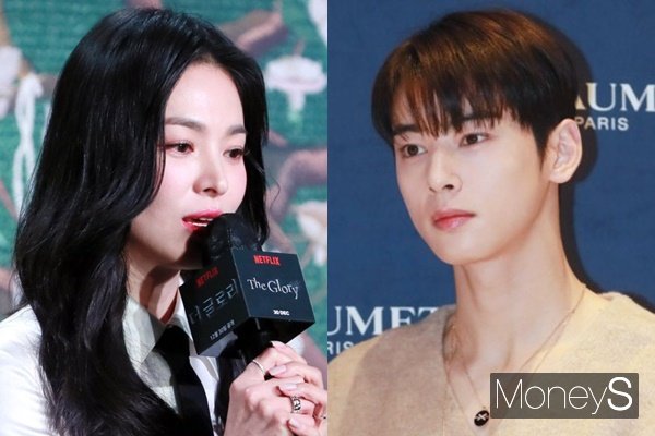 유튜브로 시작된 배우 송혜교(왼쪽)와 아스트로 멤버 차은우의 열애설이 확산돼 논란이 일었다. /사진=임한별 기자