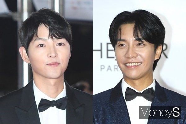 사랑하는 연인을 위해 불도저 사랑꾼으로 거듭난 배우 송중기와 이승기의 사랑법에 시선이 집중됐다. 사진은 지난 2021년 11월 서울 영등포구 여의도 KBS홀에서 열린 제42회 청룡영화상 레드카펫 행사에 참석한 배우 송중기와 같은해 12월 서울 강서구 화곡동 KBS아레나에서 열린 2021 아시아아티스트어워즈 시상식 레드카펫 행사에 참석한 배우 이승기. /사진=장동규 기자