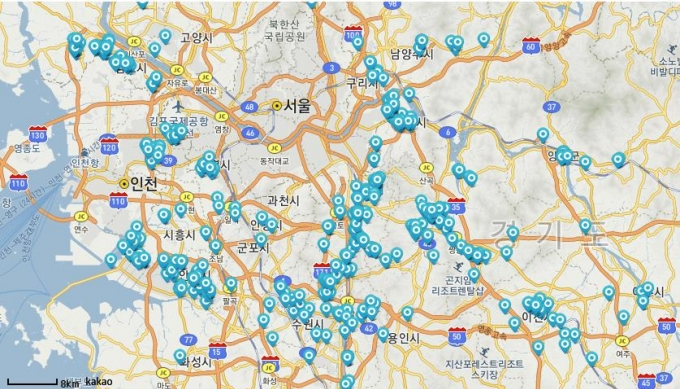 경기도내 반려동물 의료 및 복지시설 위치 지도. / 자료제공=경기도