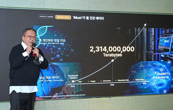 카카오헬스케어가 3분기 스마트폰으로 혈당 관리가 가능한 서비스를 출시하겠다고 밝혔다. 사진은 황희 대표. /사진=카카오