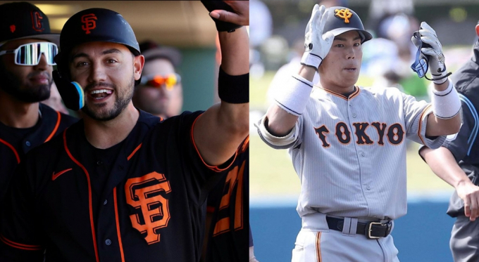 스포츠 커뮤니티를 중심으로 미국 프로야구 메이저리그(MLB) 샌프란시스코 자이언츠의 유니폼과 유사하다는 의견이 퍼지고 있다. 사진은 샌프란시스코 유니폼(왼쪽)과 일본 프로야구 요미우리 자이언츠 유니폼(오른쪽)./사진=샌프란시스코·요미우리 인스타그램 캡처
