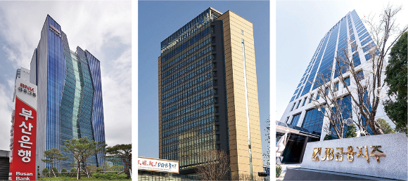 (왼쪽부터)BNK부산은행 본점, DGB대구은행 본점, 전북은행 본점./사진=각 사