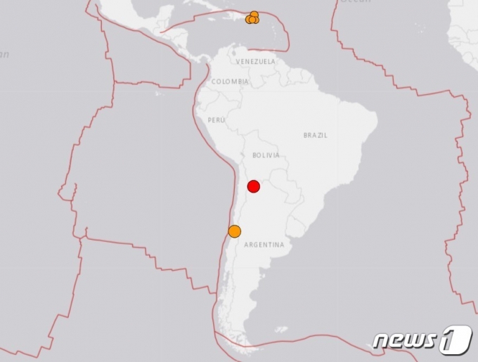 아르헨티나 북부 후후이주(州)에서 22일(현지시간) 오후 13시00분(한국시간 23일 01시00분) 규모 6.2의 지진이 발생했다.(USGS 홈페이지 갈무리).