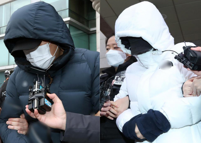 의붓어머니와 친아버지의 상습 학대로 온몸에 멍이 든 채 숨진 초등학생이 사망 전 1년 동안 계모에게 당한 학대 과정이 검찰 공소장에 고스란히 담겼다. 사진은 초등학생 아들을 학대해 숨지게 한 혐의로 구속된 친부와 계모가 지난달 16일 오전 인천 미추홀경찰서와 논현경찰서에서 각각 검찰로 송치되는 모습. /사진=뉴스1