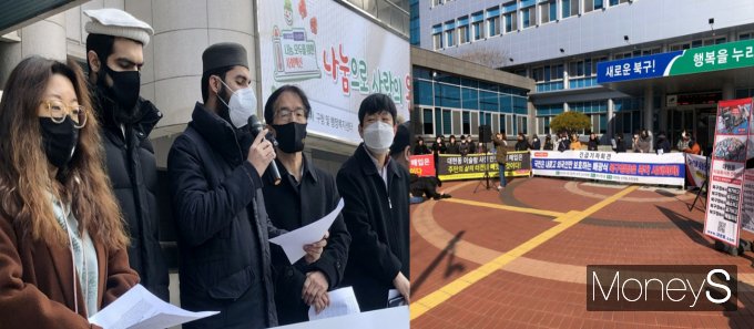 한국에 거주하는 무슬림들은 폭언을 듣거나 이슬람교에서 금하는 음식을 보여주는 등 문화폭력에 시달린다고 토로한다. 사진은 대구경북인권주간조직위원회 기자회견(왼쪽)과 이슬람사원 건립 반대 비상대책위원회(비대위) 기자회견. /사진=뉴스1, 독자제공