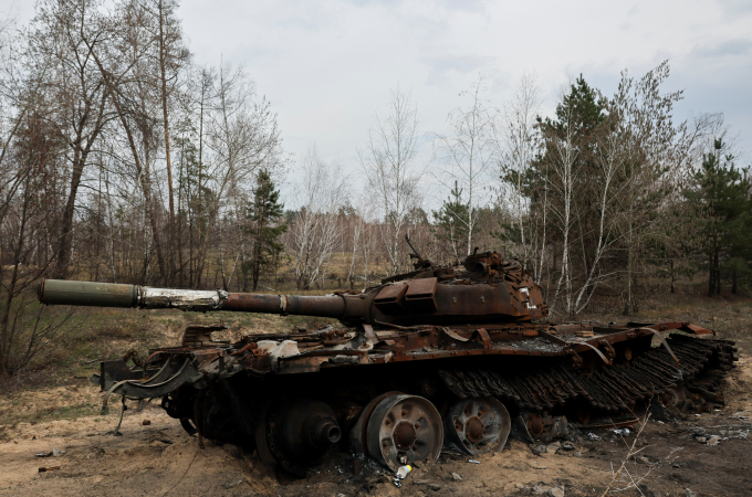 우크라이나 군에 의해 파괴된 러시아 탱크. /사진=로이터