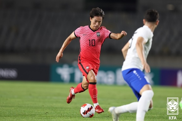  황선홍 감독이 이끄는 22세 이하(U-22) 올림픽 축구대표팀이 도하컵에서 2연승을 달렸다. 사진은 U-22 올림픽 대표팀 공격수 고영준. /사진=대한축구협회