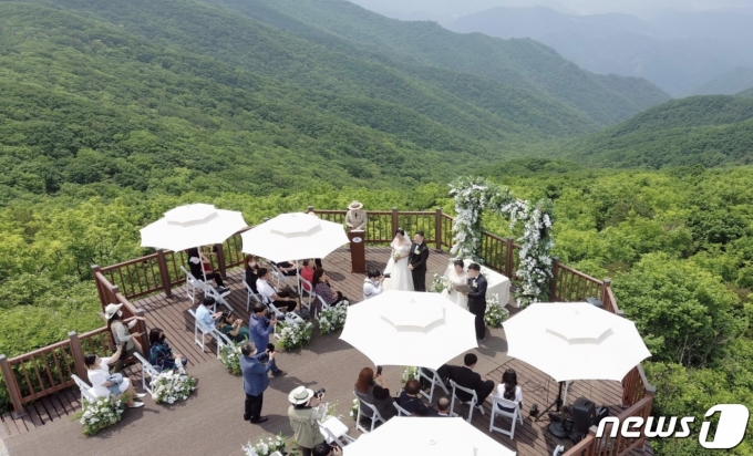 소백산국립공원 연화봉 산상 친환경 결혼식(환경부 제공) ⓒ 뉴스1