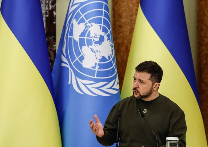 러시아가 벨라루스에 전술 핵무기를 배치하기로 한 데 대해 우크라이나가 유엔이 안전보장이사회를 소집할 것을 촉구했다. 사진은 볼로디미르 젤렌스키 우크라이나 대통령. /사진=로이터