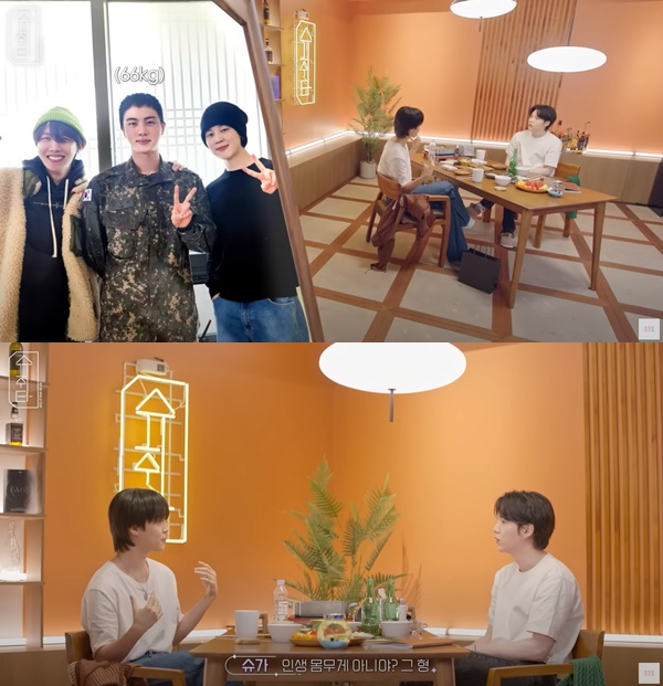 방탄소년단 지민이 군복무 중인 멤버 진의 근황을 알렸다. /사진=유튜브 채널 '방탄TV' 캡처