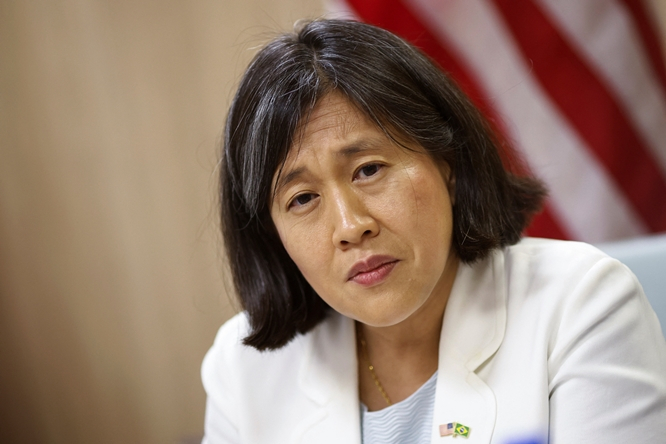 미국과 일본이 일본산 전기차 배터리를 미국 인플레이션 감축법(IRA)의 수혜 대상에 포함하기 위한 협정을 28일(현지시각) 체결했다고 블룸버그가 보도했다. 사진은 캐서린 타이 미국 무역대표부(USTR) 대표. /사진=로이터