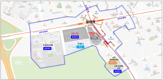 양재 GTX 환승거점 통합개발 마스터플랜 수립 위치도. /자료=서울시 제공 