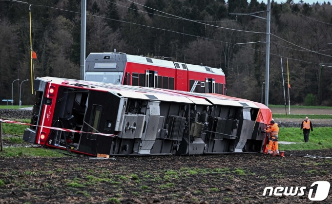 31일(현지시간) 스위스 베른에서 북쪽으로 약 30km 떨어진 루체르츠 마을에서 오후 4시30분쯤 열차 탈선 사고가 발생했다. ⓒ AFP=뉴스1 ⓒ News1 정윤영 기자