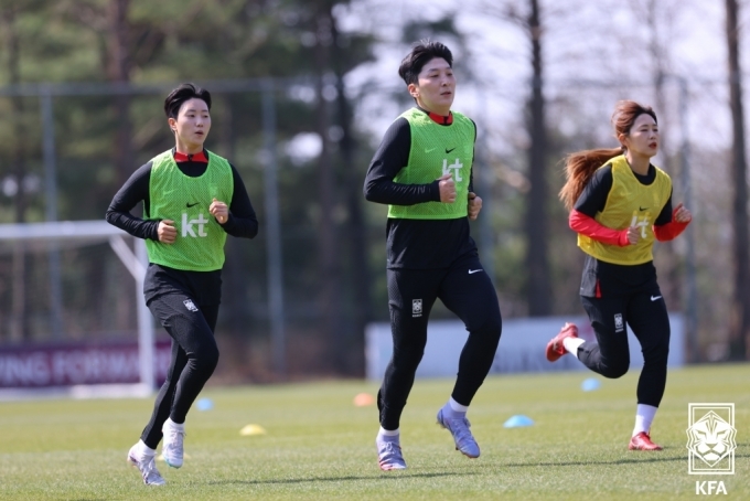 여자 축구대표팀의 손화연(왼쪽) 셔틀런에서 1위를 차지했다. (대한축구협회 제공)
