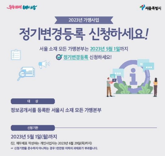 서울시, 5월 1일까지 변경된 프랜차이즈 가맹본부 정보공개서 등록해야