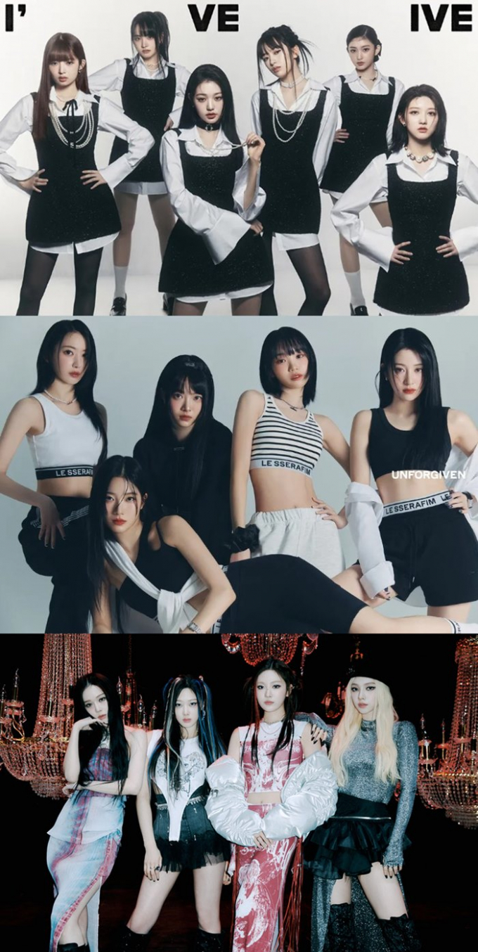 아이브, 르세라핌, 에스파(위에서부터) 등 4세대 대표 걸그룹들이 연이어 컴백한 가운데 세 그룹 모두 값진 성과를 냈다. /사진=스타쉽엔터테인먼트, 쏘스뮤직, SM엔터테인먼트 제공
