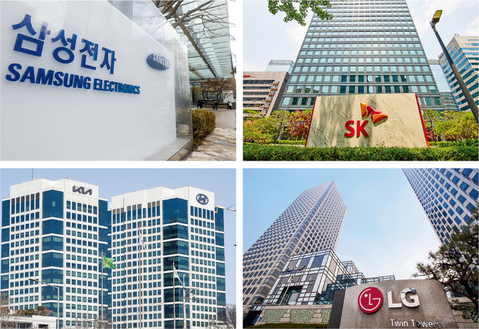 삼성전자 서초사옥, SK 종로 서린빌딩, 현대자동차 양재사옥, LG 여의도 트윈타워. /사진=각 사 제공