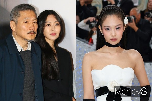 홍상수 감독과 김민희가 칸 국제영화제에 동반참석할 지 관심이 집중된다. 사진은 지난 2017년 3월 서울 자양동 롯데시네마 건대입구에서 열린 영화 '밤의 해변에서 혼자' 시사회에 참석한 배우 김민희와 홍상수 감독(왼쪽), 지난 1일(현지시간) 미국 뉴욕 메트로폴리탄 아트 뮤지엄에서 열린 최대 패션 자선행사 '2023 멧 갈라'(2023 Met Gala)에 참석한 블랙핑크 제니. /사진=임한별 기자, 샤넬 제공
