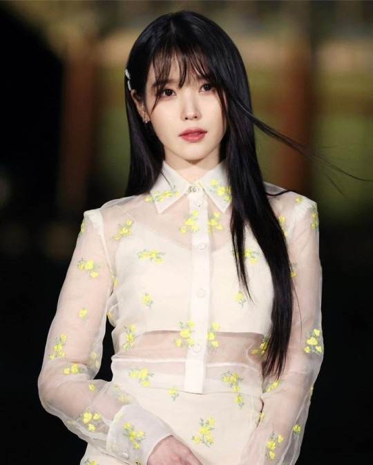 수 겸 배우 아이유가 지난 16일 서울 종로구 경복궁 근정전 입구에서 진행된 이탈리아 명품 브랜드 구찌(GUCCI) '2024 크루즈 패션쇼' 행사에 참석해 포즈를 취하고 있는 모습. /사진=아이유인스타그램