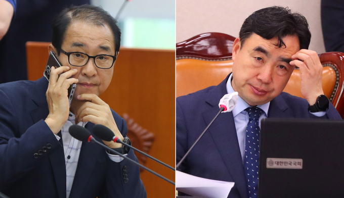 더불어민주당 '전당대회 돈봉투' 의혹의 핵심 피의자인 윤관석·이성만 무소속 의원에게 구속 영장이 청구되자, 두 의원은 "검찰의 정치적 행위"라고 주장했다. 사진은 이성만 무소속 의원(왼쪽)과 윤관석 무소속 의원. /사진=뉴시스