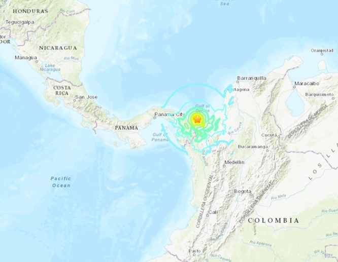 파나마와 콜롬비아 국경 지역에서 규모 6.6의 지진이 발생했다고 미국 지질조사국(USGS)이 25일(현지시각) 발표했다. 사진은 지진 발생 지역. /사진=USGS 공식 홈페이지 캡처