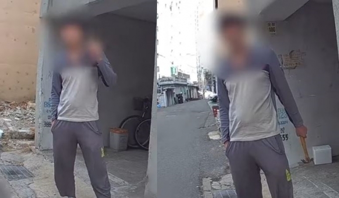 지난 3월 11일 인천 미추홀구의 한 주택가에서 망치를 휘두르며 공공기물을 파손한 남성이 경찰에 체포됐다. (인천경찰청 공식 유튜브)