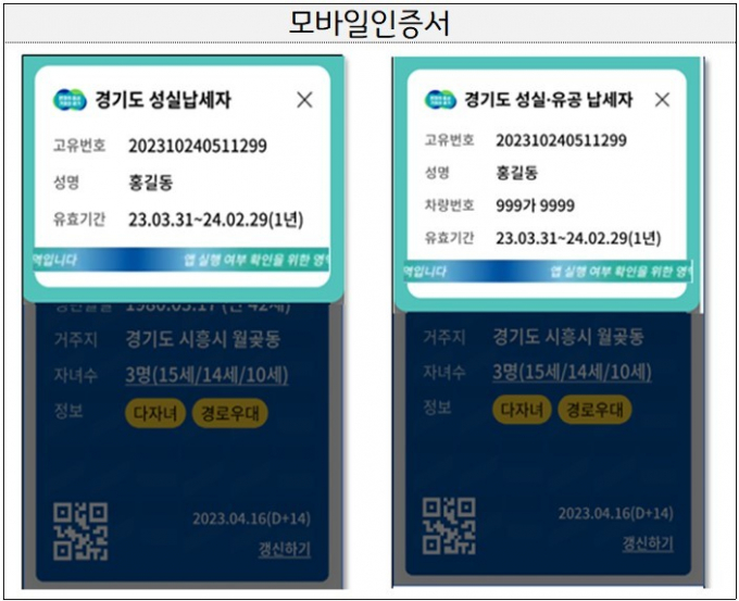 성실납세자 모바일 인증서. / 사진제공=경기도 