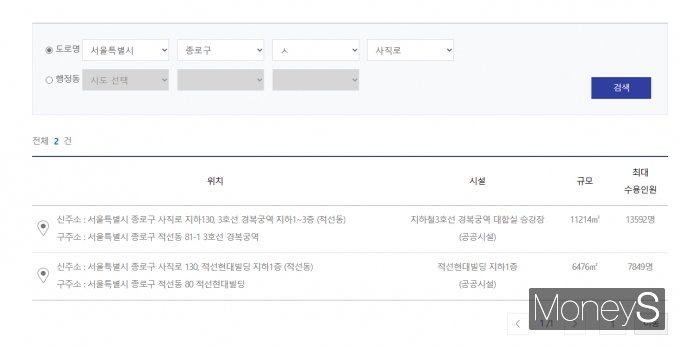 국민재난안전포털을 통해 자신이 사는 곳 주변의 대피소와 수용인원, 위치 등  관련 정보를 파악할 수 있다. 사진은 국민재난안전포털을 통해 검색한 서울 종로구 사직로 대피소 현황. /사진=국민재난안전포털 대피소 캡처