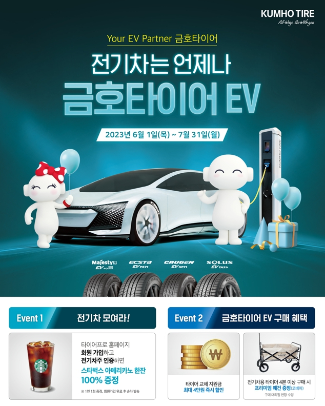 금호타이어가 전기차용 타이어 구매 고객에게 사은품을 주는 행사를 진행한다. /사진=금호타이어