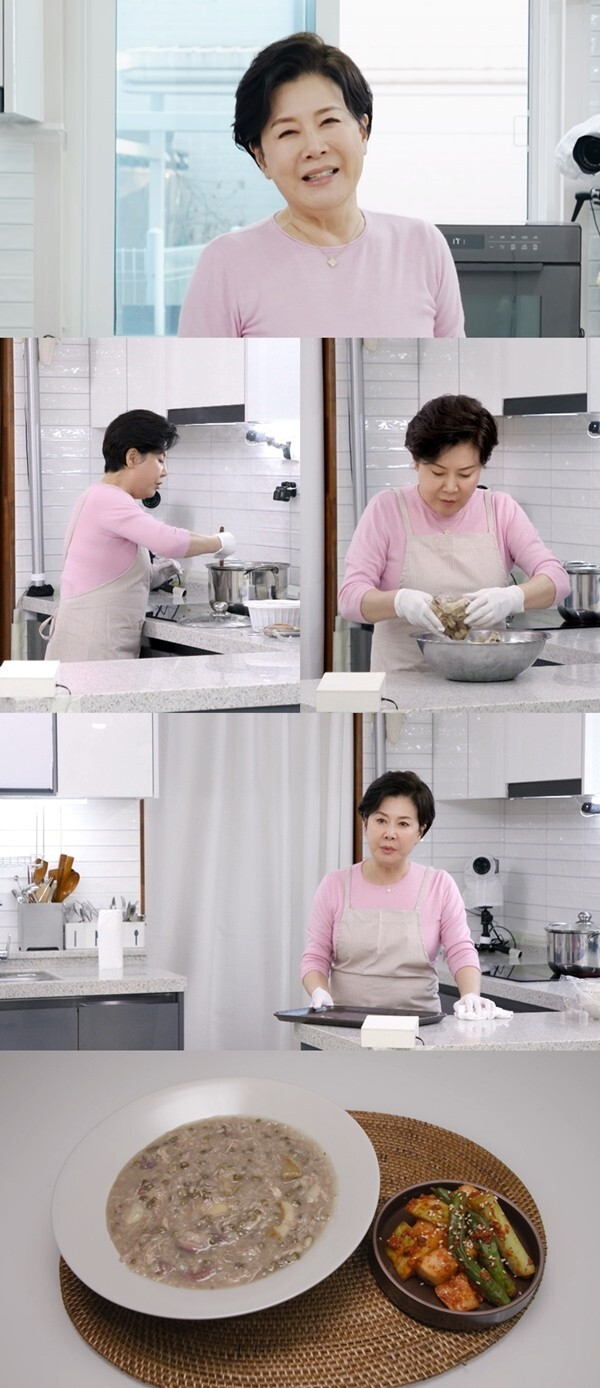 배우 박정수가 아들 정경호를 위해 닭죽을 만든다. /사진='편스토랑' 제공