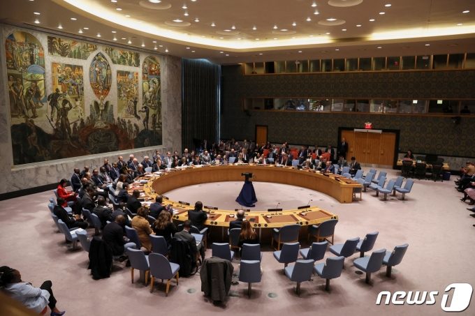 24일(현지시간) 미국 뉴욕에서 러시아 주재로 유엔 안전보장이사회가 열리고 있다. <자료 사진>2023.4.24 ⓒ 로이터=뉴스1 ⓒ News1 정윤미 기자