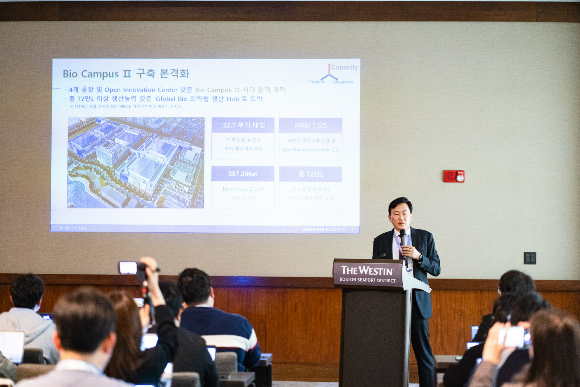 존림 삼성바이오로직스 사장이 지난 5일(현지시각) 2023 바이오인터내셔널(BIO USA) 참석차 방문한 미국 보스턴에서 기자간담회를 열었다. /사진=삼성바이오로직스