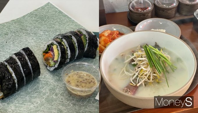 김밥계의 서브웨이로 불리는 '풀리김밥'과 맞춤형 순대국을 제공하는 '내맘대로순대국'이 커스터마이징 한식으로 인기를 끌고 있다. 사진은 '풀리김밥'에서 주문한 김밥(왼쪽)과 '내맘대로순대국'에서 주문한 '순대국'. /사진=정유진 기자