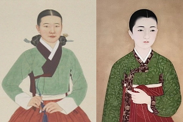 전북 남원시와 남원문화원이 새로 제작한 춘향 영정을 두고 일부 남원 시민단체가 "그림 속 춘향은 도저히 10대로 보기 힘들다"며 반발했다. 사진은 논란이 불거진 김현철 작가가 그린 새로운 춘향 영정(왼쪽)과 지난 2020년 친일파 논란이 제기된 김은호 작가가 그린 기존 춘향 영정. /사진=머니투데이(남원문화원 제공)