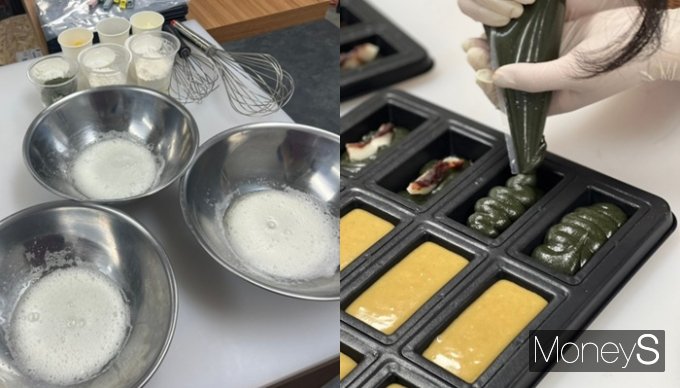 어릴 적 만화를 보며 제빵사를 꿈꿨던 박모씨(여·23)는 "직접 만든 휘낭시에를 보니 감격스럽다"고 기뻐했다. 사진은 미리 준비된 베이킹 재료(왼쪽)와 베이킹 원데이 클래스 수강생이 직접 제빵하는 모습. /사진=이홍라 기자